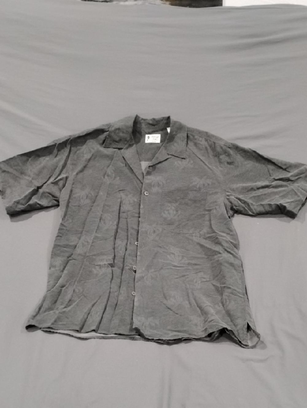 Vintage Silk Short Sleeve Button-Up Shirt in Charcoal Gray